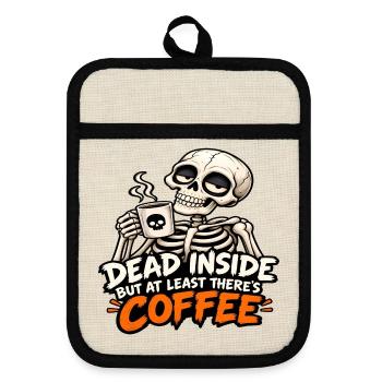 Tot im Inneren, aber es gibt Kaffee - Topflappen mit Gummirückseite - Leinen/Schwarz  - Vorne