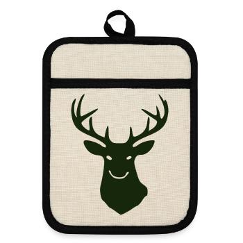 Waldhirsch Silhouette - Topflappen mit Gummirückseite - Leinen/Schwarz  - Vorne