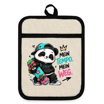 Panda Skate: Mein Tempo Mein Weg - Topflappen mit Gummirückseite - Leinen/Schwarz  - Vorne
