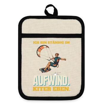 Ständig im Aufwind: Kiter eben - Topflappen mit Gummirückseite - Leinen/Schwarz  - Vorne