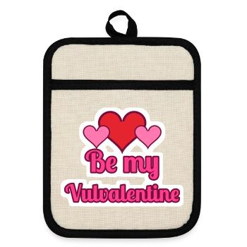 Be my Vulvalentine Valentinstag Sticker - Topflappen mit Gummirückseite - Leinen/Schwarz  - Vorne