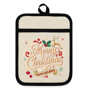 Merry Christmas Vintage Schriftzug - Topflappen mit Gummirückseite - Leinen/Schwarz  - Vorne
