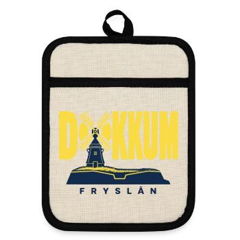 Dokkum  Friesland Windmühle Bollwerk Design - Topflappen mit Gummirückseite - Leinen/Schwarz  - Vorne