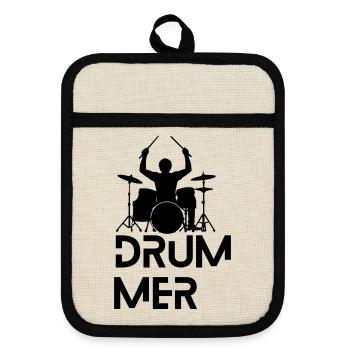 Drummer Schlagzeug Musik Geschenk für Schlagzeuger - Topflappen mit Gummirückseite - Leinen/Schwarz  - Vorne