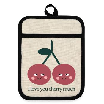 I Love You Cherry Much – Süße Kirschen Liebe - Topflappen mit Gummirückseite - Leinen/Schwarz  - Vorne