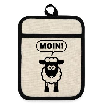 Moin! (Schaf / White / Lamm / Plattdeutsch / POS) - Topflappen mit Gummirückseite - Leinen/Schwarz  - Vorne