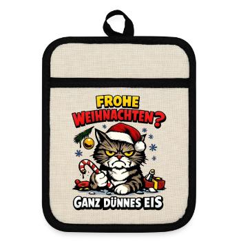 Frohe Weihnachten Ganz Dünnes Eis Weihnachtsoutfit - Topflappen mit Gummirückseite - Leinen/Schwarz  - Vorne