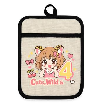 Cute Wild & 4 Leopard Girl Theme - Topflappen mit Gummirückseite - Leinen/Schwarz  - Vorne