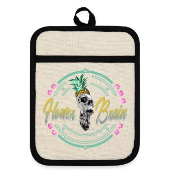 Tropischer Schädel mit Ananas - Topflappen mit Gummirückseite - Leinen/Schwarz  - Vorne