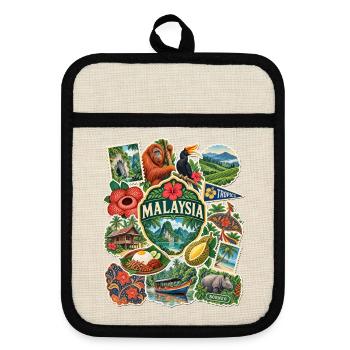 Malaysia Reisesticker - Topflappen mit Gummirückseite - Leinen/Schwarz  - Vorne