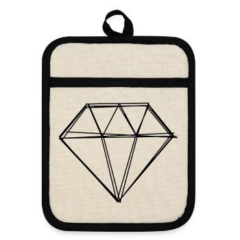 Diamant handgezeichnet - Topflappen mit Gummirückseite - Leinen/Schwarz  - Vorne