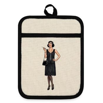 Schwarzes Flapper-Kleid 1920er Chic - Topflappen mit Gummirückseite - Leinen/Schwarz  - Vorne