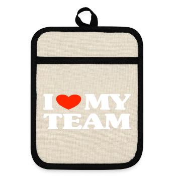 Team Teamwork Spruch - Topflappen mit Gummirückseite - Leinen/Schwarz  - Vorne