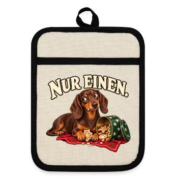 Dackel Plätzchenkontrolle – Nur einen - Topflappen mit Gummirückseite - Leinen/Schwarz  - Vorne