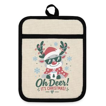 Oh Deer! Es ist Weihnachten - Topflappen mit Gummirückseite - Leinen/Schwarz  - Vorne