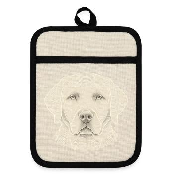 Hundekopf – Optische Konturkunst - Topflappen mit Gummirückseite - Leinen/Schwarz  - Vorne