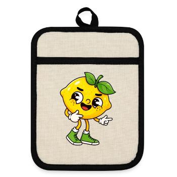 Coole Cartoon Zitrone mit fruchtigem Gesicht - Topflappen mit Gummirückseite - Leinen/Schwarz  - Vorne