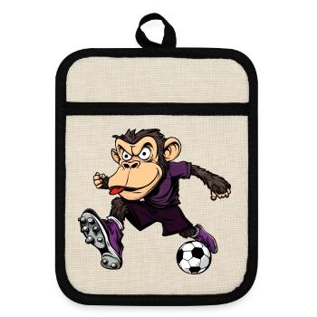 Affen Fussball / Fussballer Affe - Topflappen mit Gummirückseite - Leinen/Schwarz  - Vorne
