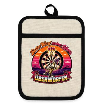 Bester Wurf meines Lebens Dartcartoon - Topflappen mit Gummirückseite - Leinen/Schwarz  - Vorne