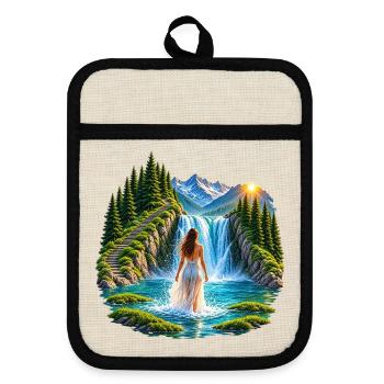 Magischer Wasserfall - Topflappen mit Gummirückseite - Leinen/Schwarz  - Vorne