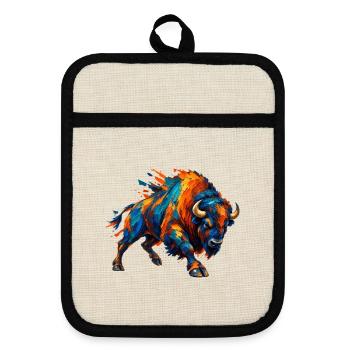 Chromatischer aufladender Bison - Topflappen mit Gummirückseite - Leinen/Schwarz  - Vorne