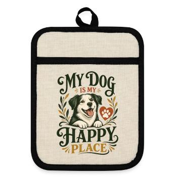 Mein Hund ist mein Glücksort – Design für Hundeliebhaber - Topflappen mit Gummirückseite - Leinen/Schwarz  - Vorne