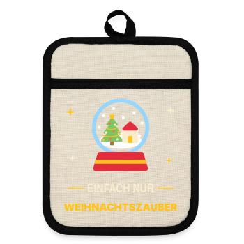 Einfach nur Weihnachtszauber – Schneekugel - Topflappen mit Gummirückseite - Leinen/Schwarz  - Vorne
