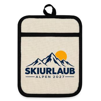 Skiurlaub Alpen 2027 – Skifahren Berge & Winterson - Topflappen mit Gummirückseite - Leinen/Schwarz  - Vorne