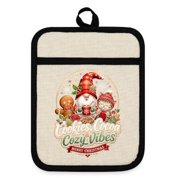 Cookies Cocoa Cozy Noël – Frohe Weihnachten - Topflappen mit Gummirückseite - Leinen/Schwarz  - Vorne