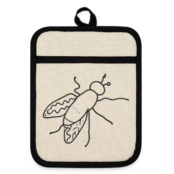 Fliege – einfache schwarz-weiße Insektenzeichnung - Topflappen mit Gummirückseite - Leinen/Schwarz  - Vorne