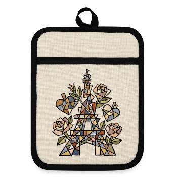 Eiffel im Mosaik mit Rosen - Topflappen mit Gummirückseite - Leinen/Schwarz  - Vorne