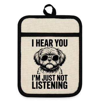 Shih Tzu Spruch Hunde Lustiges Shih Tzu Geschenk - Topflappen mit Gummirückseite - Leinen/Schwarz  - Vorne