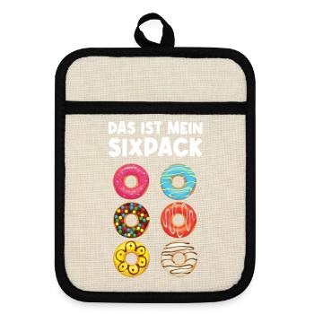 Das ist mein Sixpack Donut Six Pack Donuts Spruch - Topflappen mit Gummirückseite - Leinen/Schwarz  - Vorne