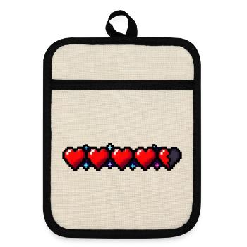 Pixel Art Herzen Health Bar Retro Gamer T-Shirt - Topflappen mit Gummirückseite - Leinen/Schwarz  - Vorne