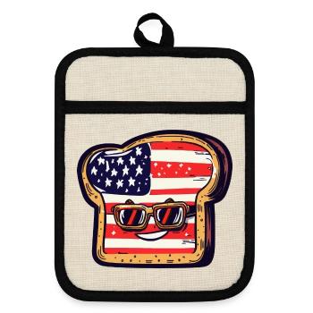 Toast mit USA-Flagge und Sonnenbrille - Topflappen mit Gummirückseite - Leinen/Schwarz  - Vorne