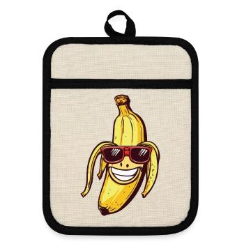 Lachende Banane mit Sonnenbrille - Topflappen mit Gummirückseite - Leinen/Schwarz  - Vorne