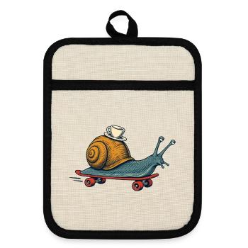 Skate-Schnecke mit Espresso - Topflappen mit Gummirückseite - Leinen/Schwarz  - Vorne