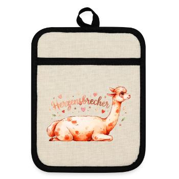 Herzensbrecher Lama Illustration - Topflappen mit Gummirückseite - Leinen/Schwarz  - Vorne