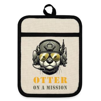 Otter mit Militärhelm und Otter on a Mission - Topflappen mit Gummirückseite - Leinen/Schwarz  - Vorne