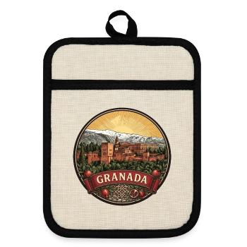 Granada Spanien Reiseabzeichen Alhambra Palast Geschenk - Topflappen mit Gummirückseite - Leinen/Schwarz  - Vorne