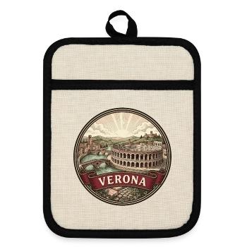 Verona Italien Reiseabzeichen Souvenir der römischen Arena - Topflappen mit Gummirückseite - Leinen/Schwarz  - Vorne