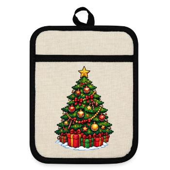 Weihnachtsbaum mit Ornamentenglanz - Topflappen mit Gummirückseite - Leinen/Schwarz  - Vorne