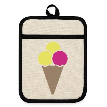 Pastell Eistüte Dreier Scoop - Topflappen mit Gummirückseite - Leinen/Schwarz  - Vorne