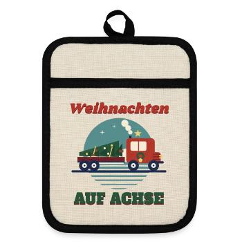 Weihnachten auf Achse – Retro LKW Fernfahrer - Topflappen mit Gummirückseite - Leinen/Schwarz  - Vorne