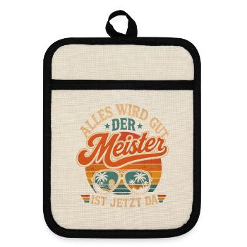 Meisterprüfung bestanden Meister - Topflappen mit Gummirückseite - Leinen/Schwarz  - Vorne