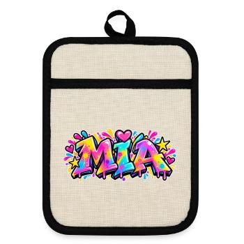 MIA Graffiti Name Street Art Neon Hip Hop - Topflappen mit Gummirückseite - Leinen/Schwarz  - Vorne