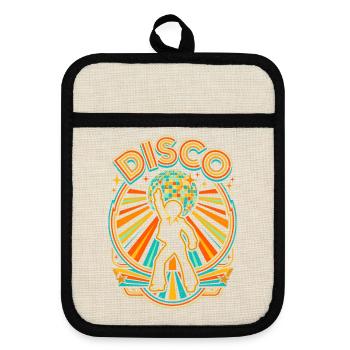 Disco 70er Jahre Diskokugel Retro Party Tänzer - Topflappen mit Gummirückseite - Leinen/Schwarz  - Vorne