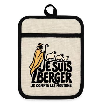 Ich bin ein Hirte – Humor - Topflappen mit Gummirückseite - Leinen/Schwarz  - Vorne