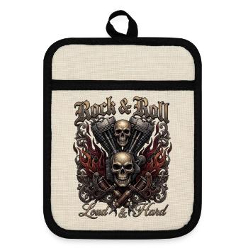 Rock & Roll Skull Flames  - Topflappen mit Gummirückseite - Leinen/Schwarz  - Vorne