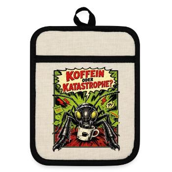 Koffein oder Katastrophe Horror-Ameise Retro Comic - Topflappen mit Gummirückseite - Leinen/Schwarz  - Vorne